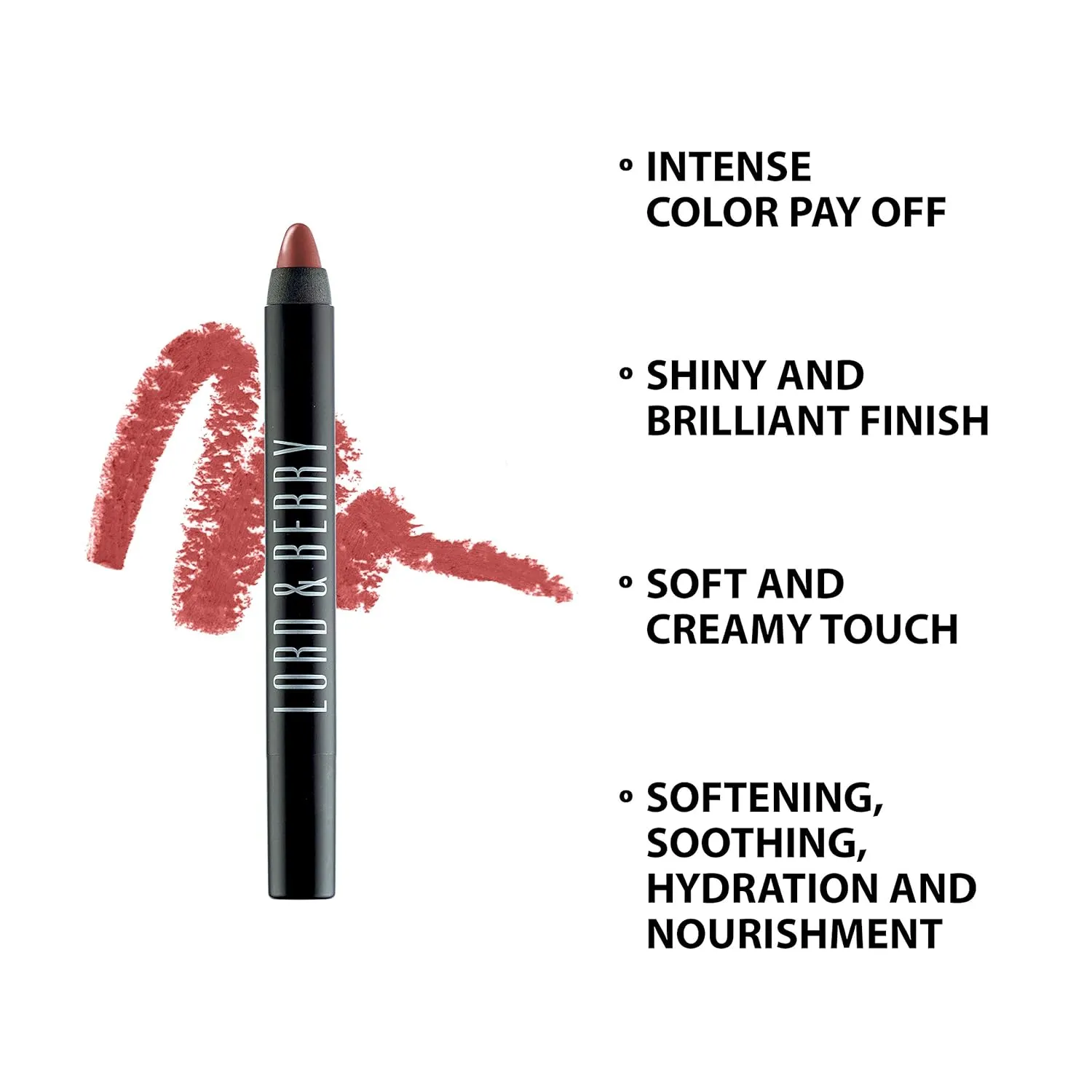 Lord & Berry 20100 Crayon Shining Lipsticks Intense Color With Soft & Creamy Touch Enriched With Vitamin E Hydrating Long Lasting Lipstick For Women, Vegan & Cruelty Free Makeup