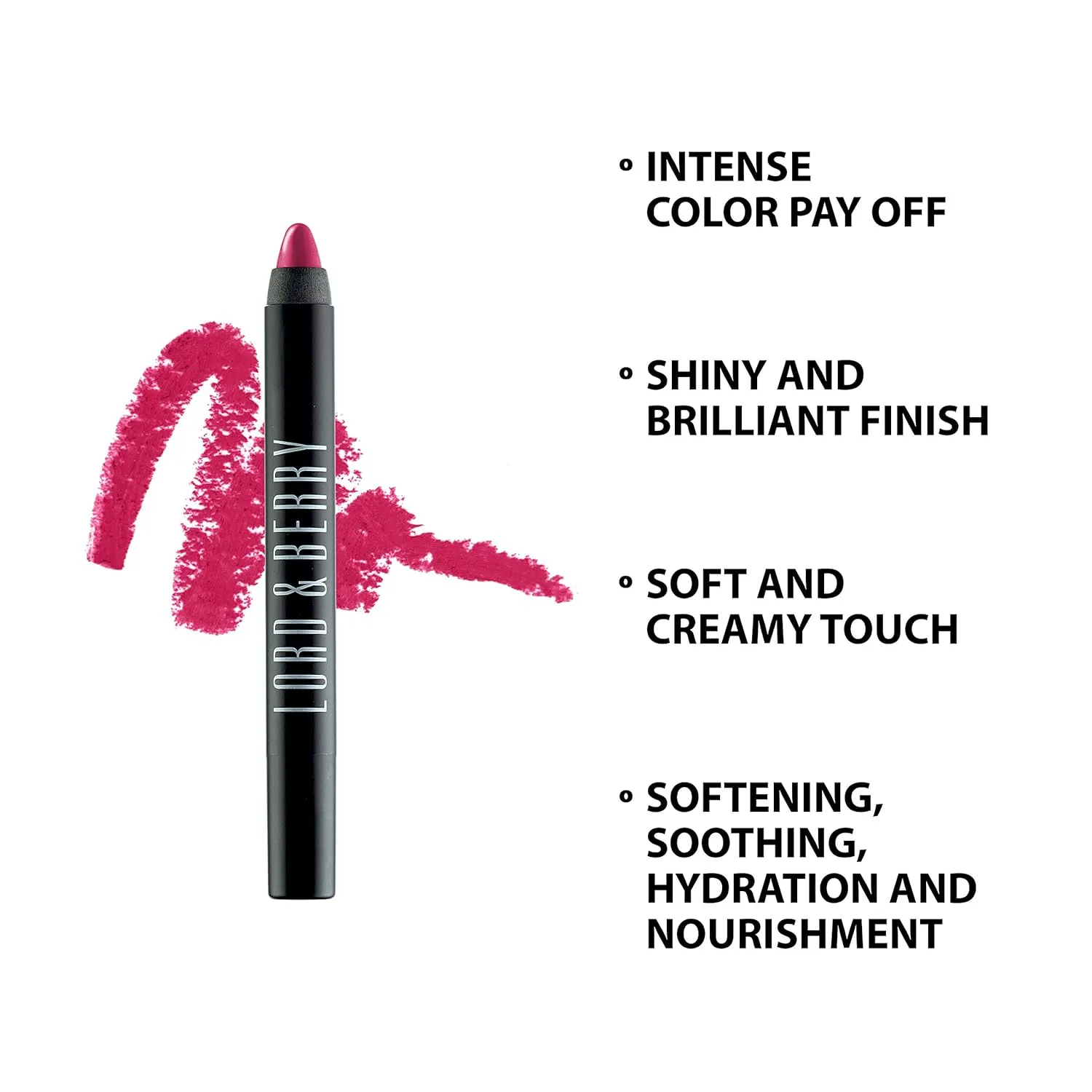 Lord & Berry 20100 Crayon Shining Lipsticks Intense Color With Soft & Creamy Touch Enriched With Vitamin E Hydrating Long Lasting Lipstick For Women, Vegan & Cruelty Free Makeup