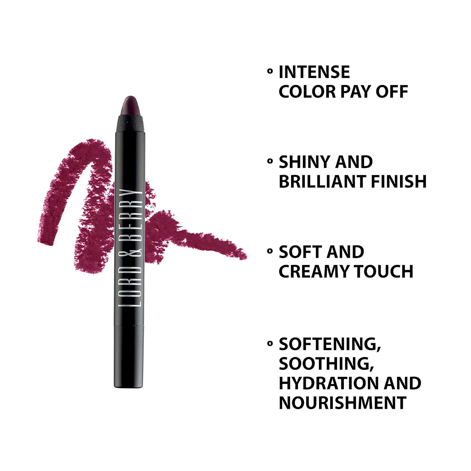 Lord & Berry 20100 Crayon Shining Lipsticks Intense Color With Soft & Creamy Touch Enriched With Vitamin E Hydrating Long Lasting Lipstick For Women, Vegan & Cruelty Free Makeup