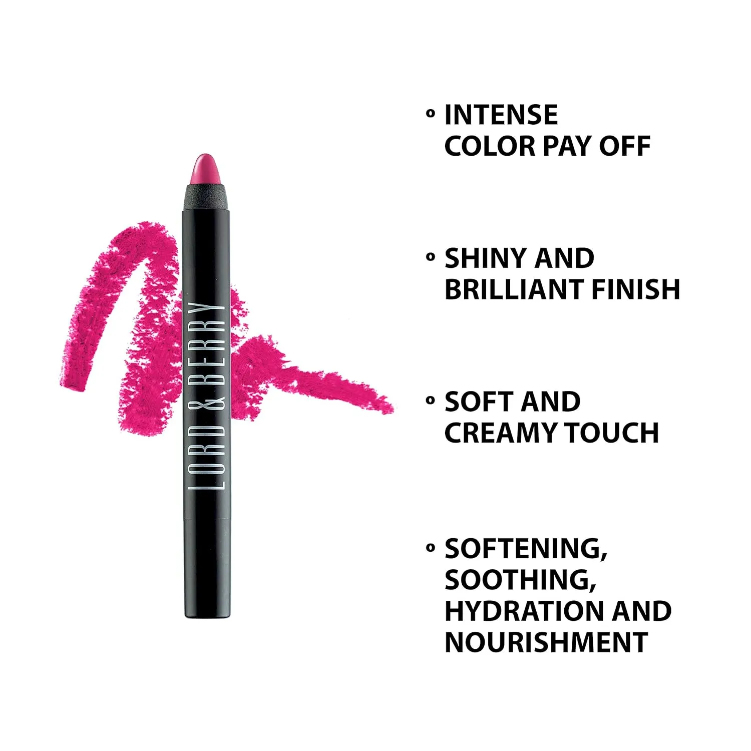 Lord & Berry 20100 Crayon Shining Lipsticks Intense Color With Soft & Creamy Touch Enriched With Vitamin E Hydrating Long Lasting Lipstick For Women, Vegan & Cruelty Free Makeup