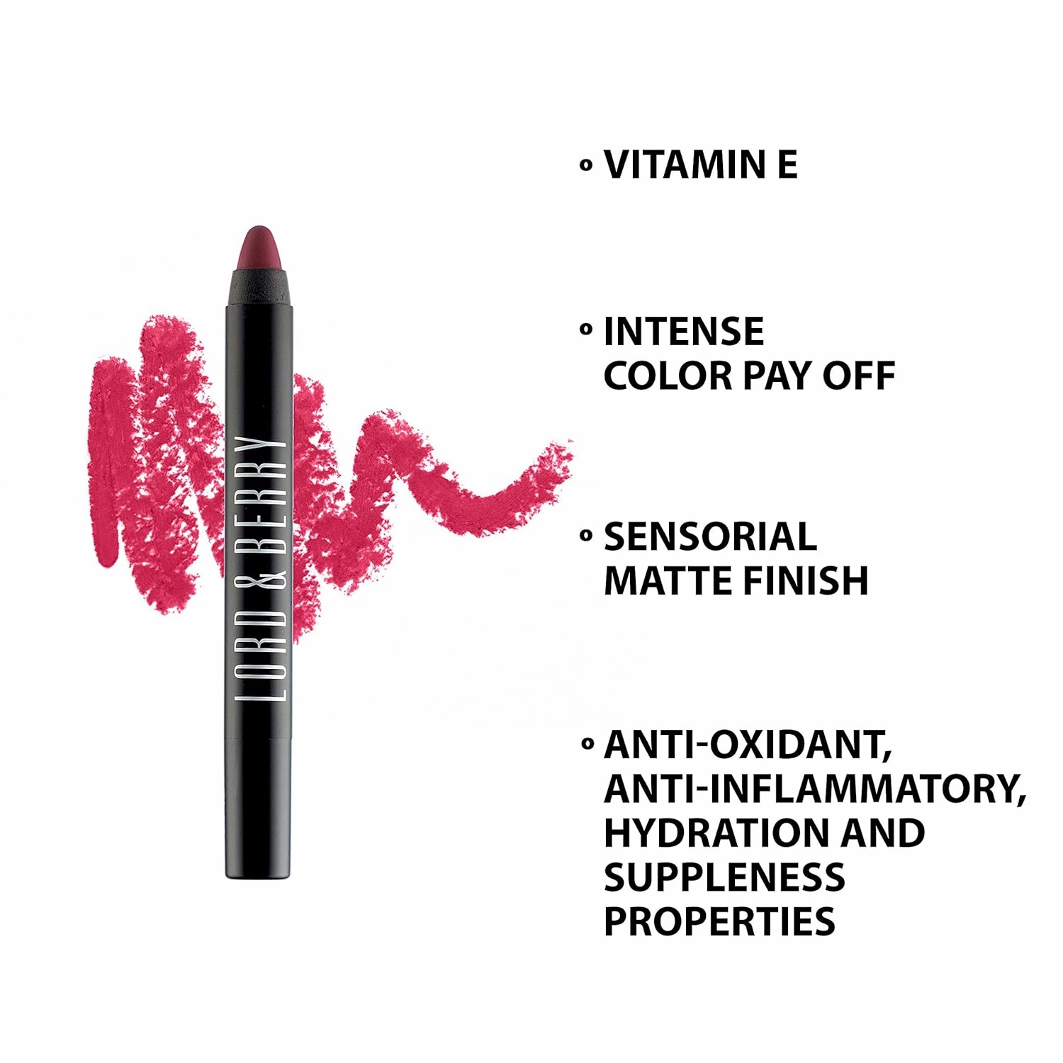 Lord & Berry 20100 Crayon Matte Lipsticks Intense Color With Soft & Creamy Touch Enriched With Vitamin E Hydrating Long Lasting Lipstick For Women, Vegan & Cruelty Free Makeup Set