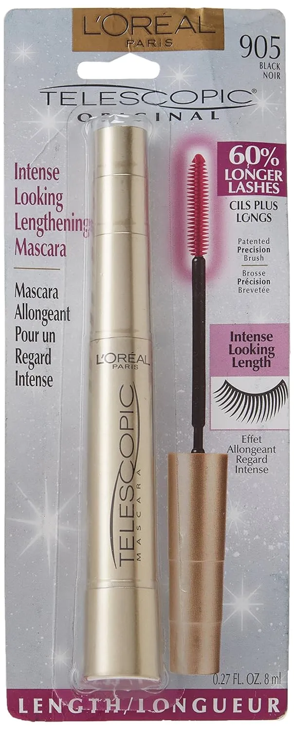L'Oreal Paris Telescopic Mascara, Black [905] 0.27 oz (Pack of 2)