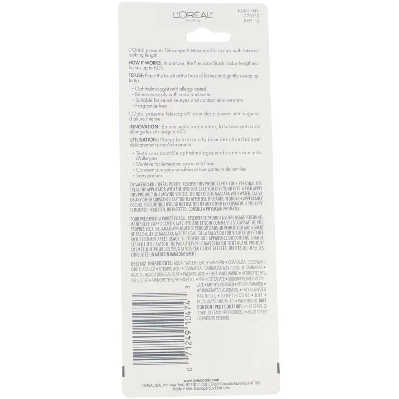 L’Oreal Paris Telescopic Original Mascara, 910 Blackest Black (Pack of 2)