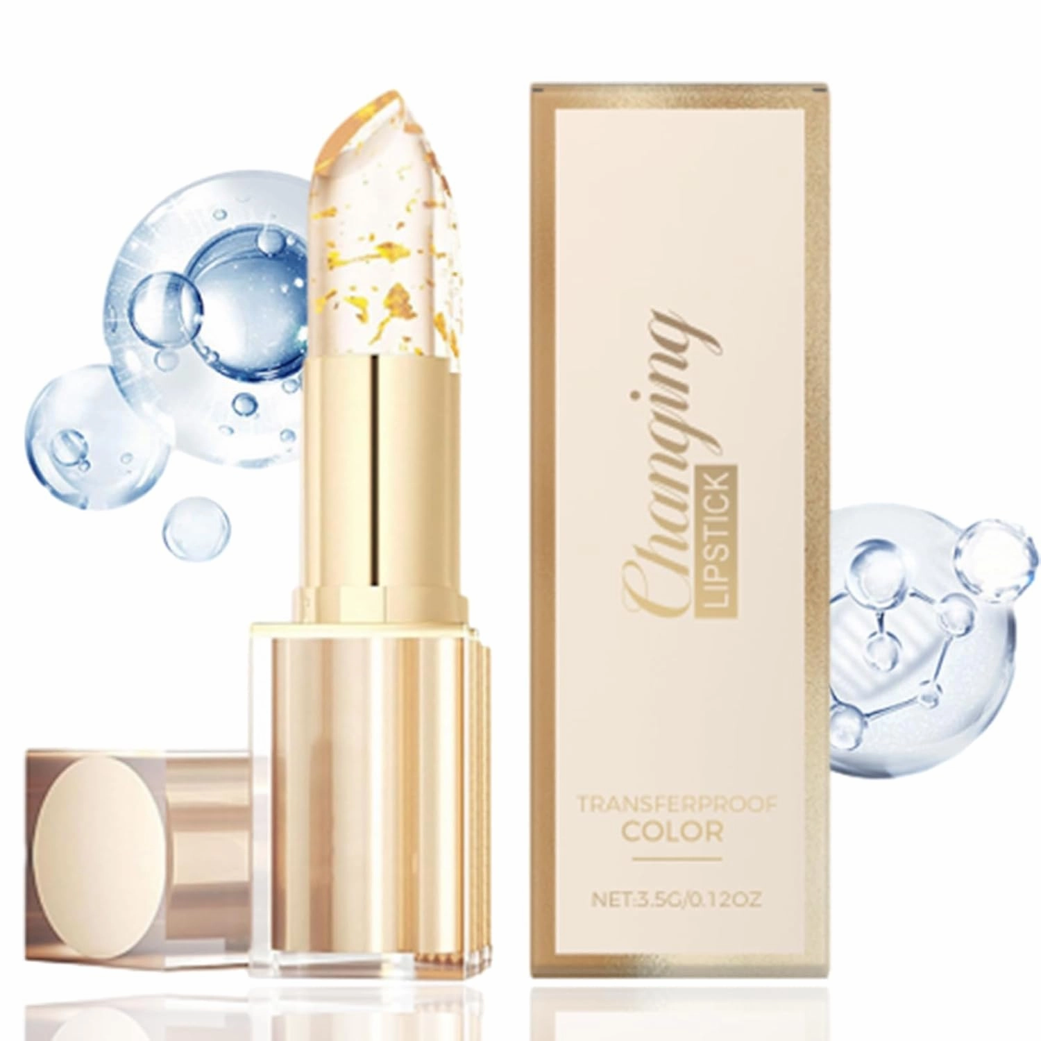 Lufora Color Changing Lipstick, Benefician Lipstick, Transferproof Color Changing Lipsticks, 24h Long Lasting Moisturizing Glossy Shine, Gold Crystal Ph Lipsticks Color-Changing (Pc)