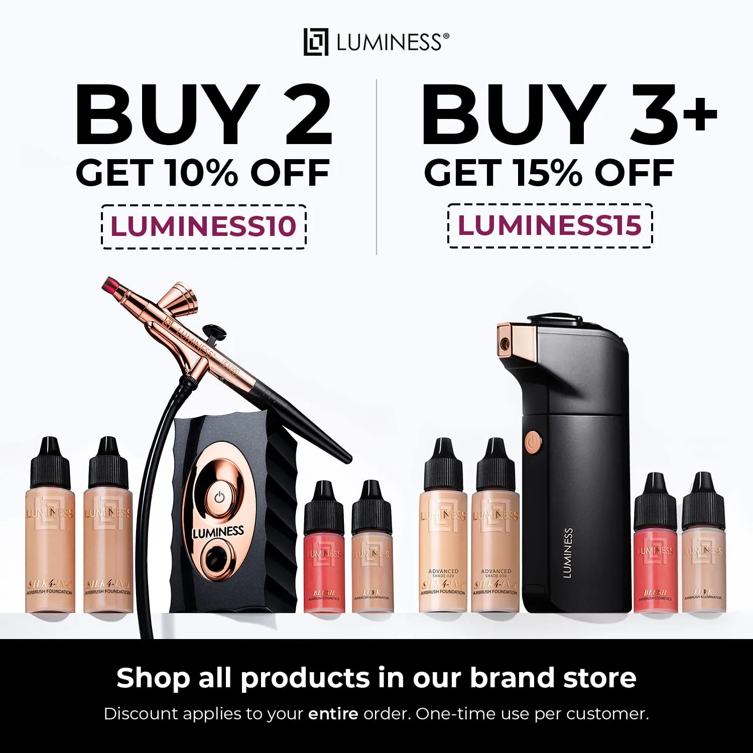 Luminess BREEZE DUO Airbrush Makeup System, Medium Coverage – 9-Piece Kit includes 2x Silk Airbrush Foundation, Soft Rose Blush, Glow Highlighter, Moisturizer Primer, and Airbrush Cleaning Solution