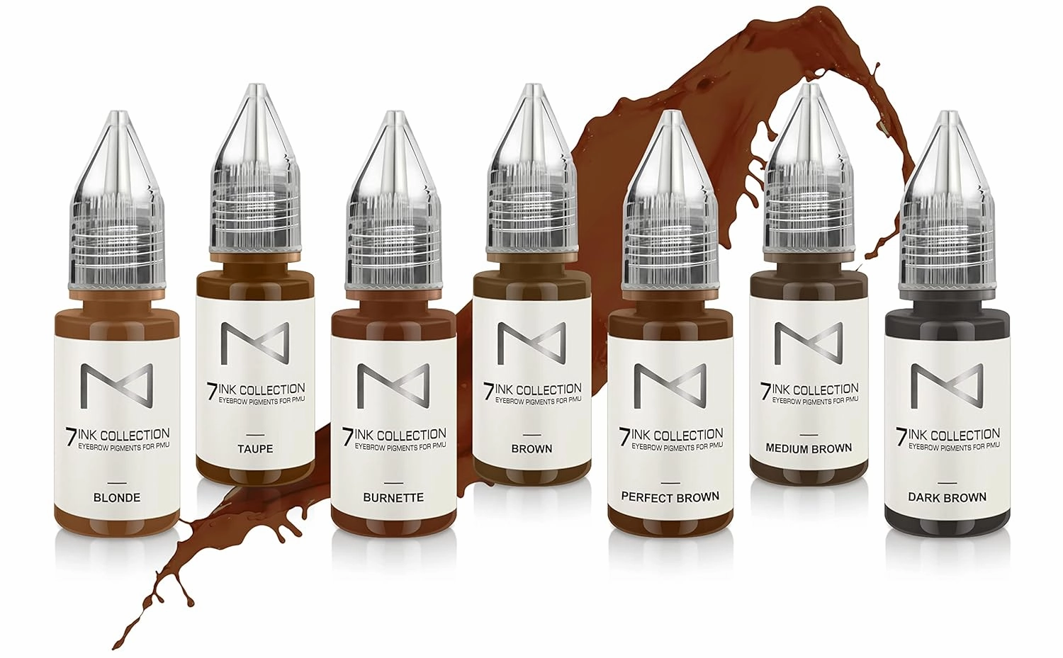 M - 7Ink Seven Colors Liquid Pigment Ink for Eyebrow Tattoo - Permanent Makeup Microblading Supplies Kit - Machine Use - Microshading - No Mixing Professionals Only -10ml (Single, Brown)