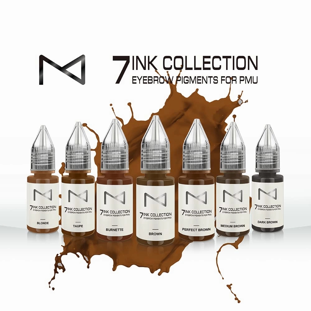 M - 7Ink Seven Colors Liquid Pigment Ink for Eyebrow Tattoo - Permanent Makeup Microblading Supplies Kit - Machine Use - Microshading - No Mixing Professionals Only -10ml (Single, Brown)