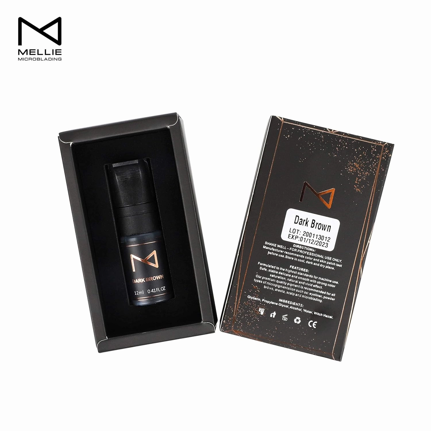 M Cosmetic Liquid Pigment for Eyebrow Powder Brows, Nano Brow, Shading Permanent Makeup - Machine Use - No Mixing - for Professionals Only -12ml (Dark Brown)