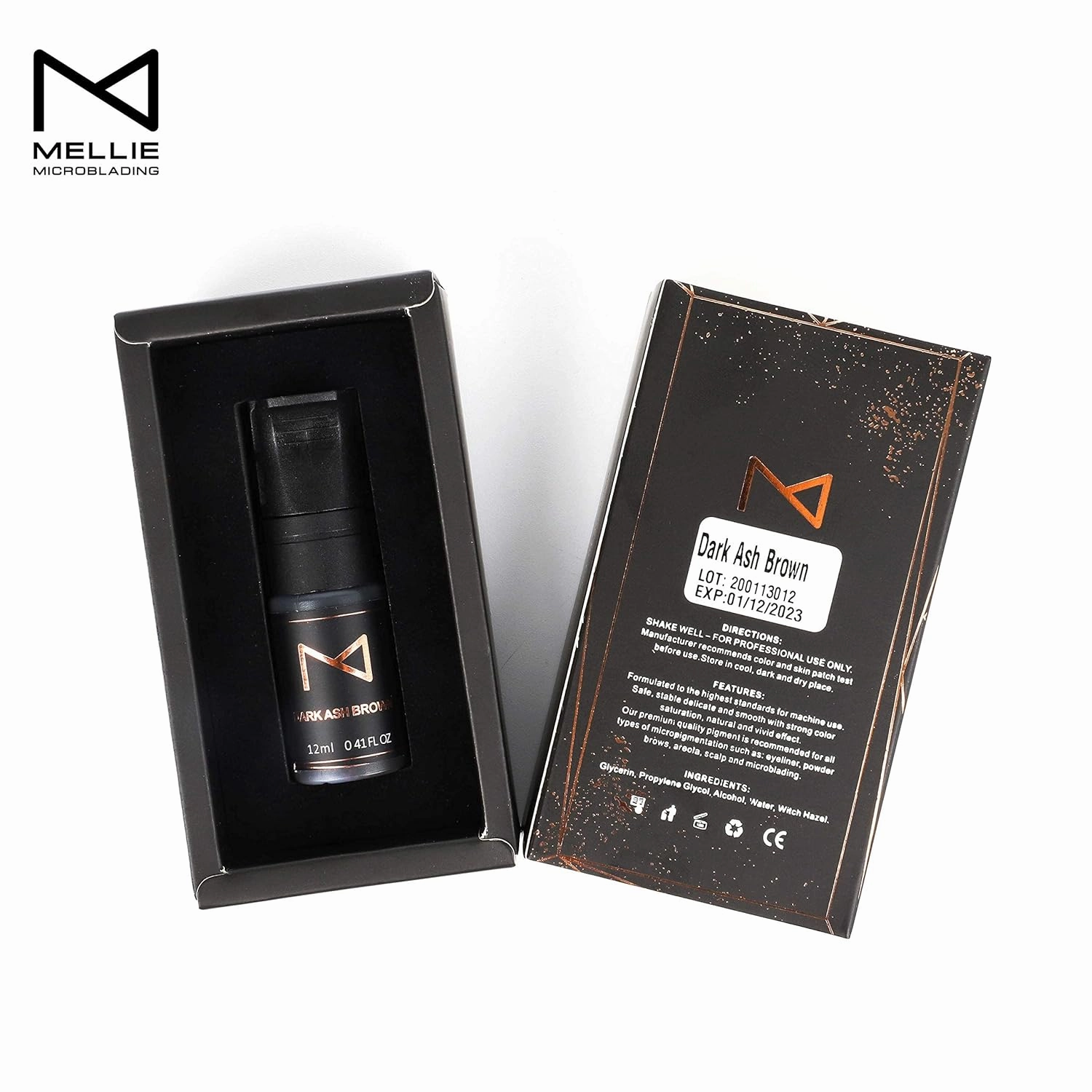 M Cosmetic LIQUID Pigment For Eyebrow Powder Brows, Nano Brow, Shading Permanent Makeup, Microblading - Machine Use - No Mixing - For Professionals Only -12ml (Dark Ash Brown)