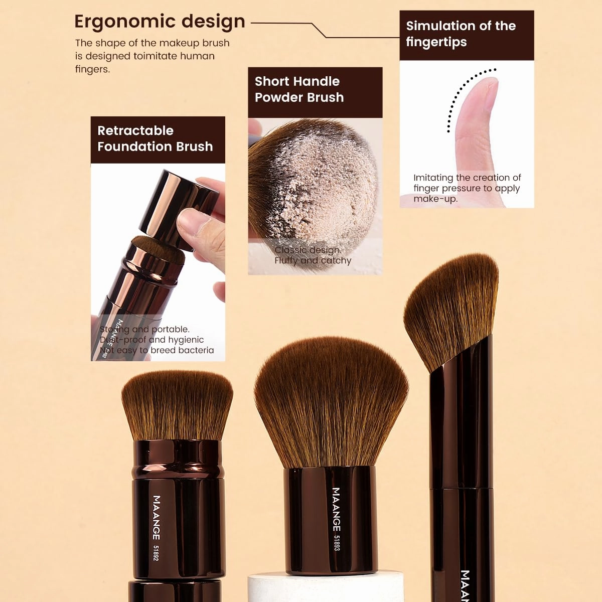 MAANGE 7pcs Makeup Brush Set Double Sided Kabuki Makeup Brushes Contour Brush for Foundation Liquid Powder Concealer Cream Cosmetics Bronzer Blending Blush Buffing Makeup Tools (Brown)
