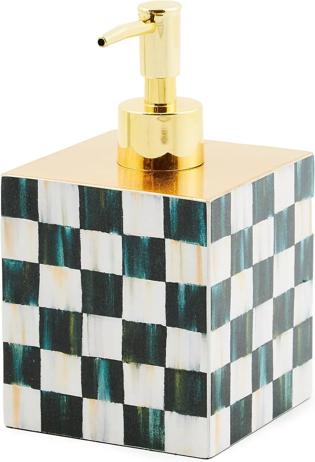 MACKENZIE-CHILDS Lacquer Soap Pump Dispenser, Decorative Liquid-Soap Dispenser for Bathroom or Kitchen, Black-and-White Courtly Check