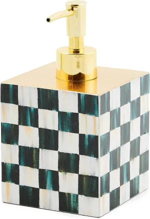 MACKENZIE-CHILDS Lacquer Soap Pump Dispenser, Decorative Liquid-Soap Dispenser for Bathroom or Kitchen, Black-and-White Courtly Check