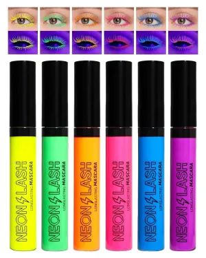 MAEPEOR Neon Mascara 6 Colors Blacklight Eyelash Waterproof and Smudgeproof Longlasting Fluorescent Mascara for Daily Wear and Halloween Christmas (Set 01)