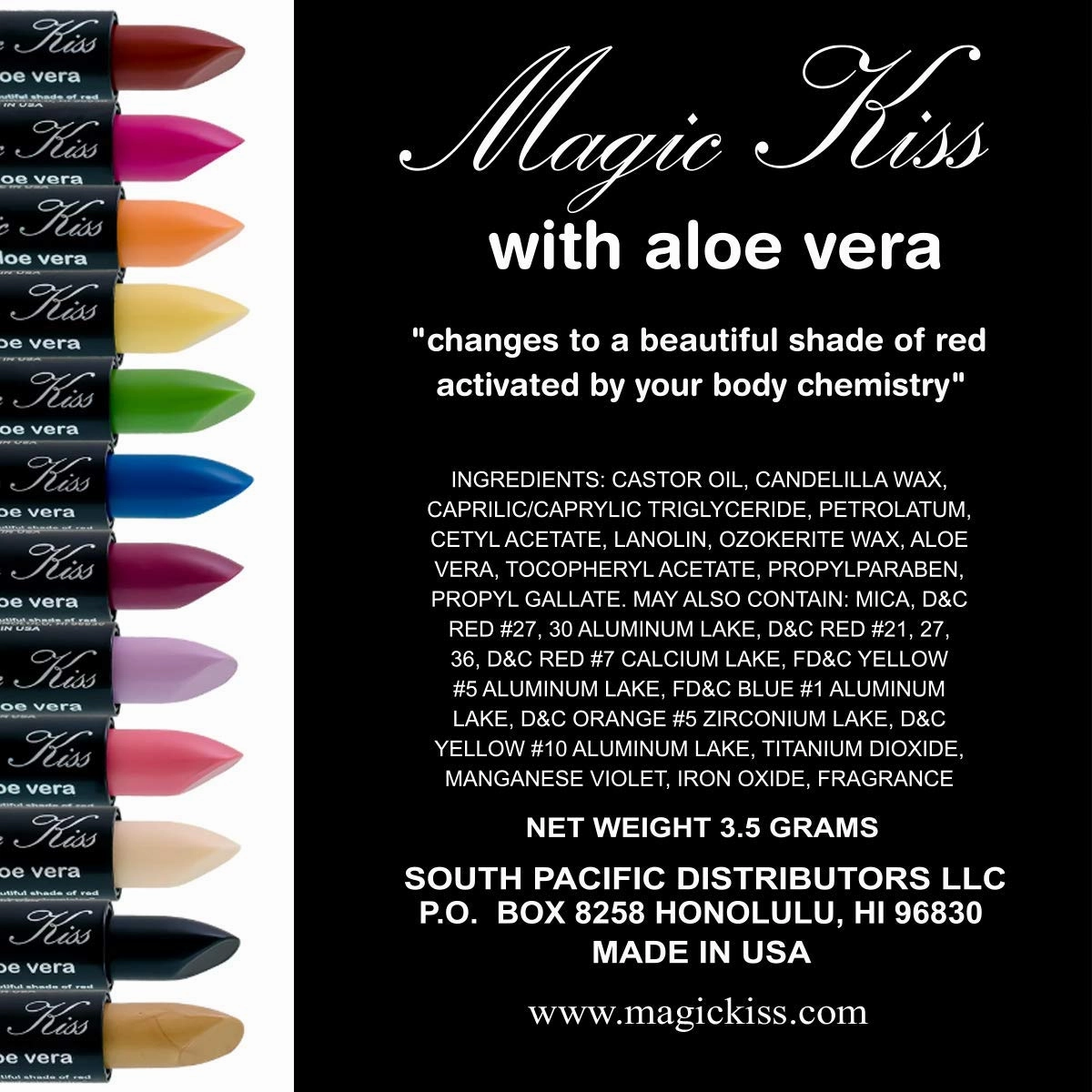 Magic Kiss Pack of 12 Color Changing Aloe Vera Lipstick set, MADE IN USA (Green)