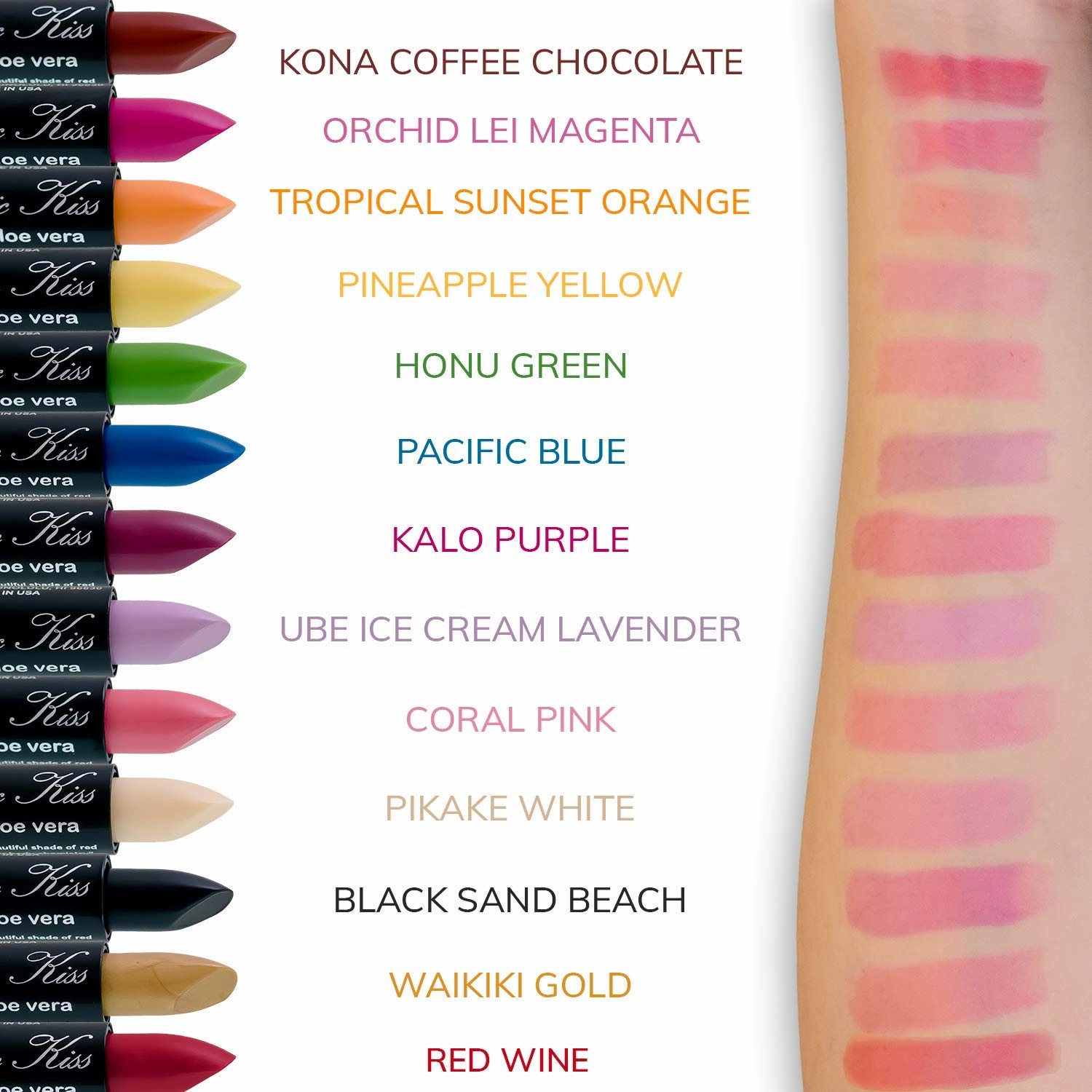 Magic Kiss Pack of 12 Color Changing Aloe Vera Lipstick set, MADE IN USA (Green)