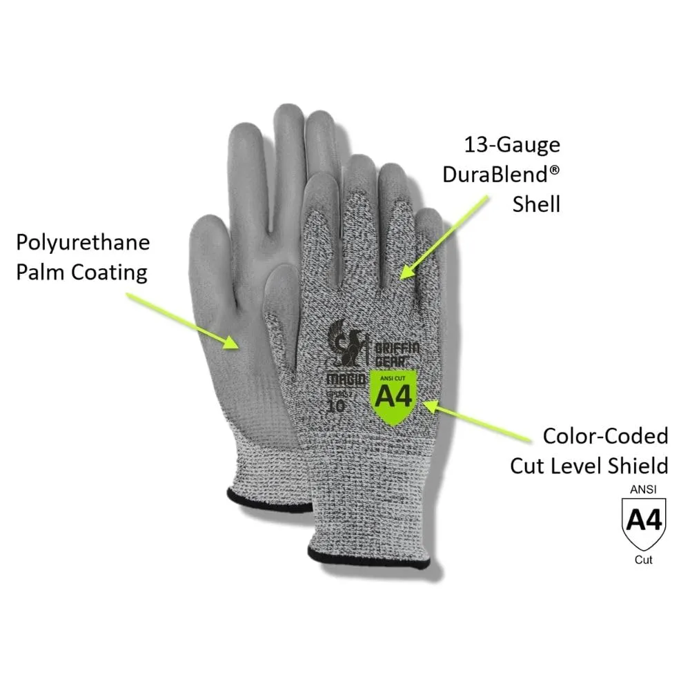 MAGID Griffin Gear ANSI A4 Liquid Repellent Nitrile Work Gloves , 12 Pairs, Size 8/Medium, GPD452