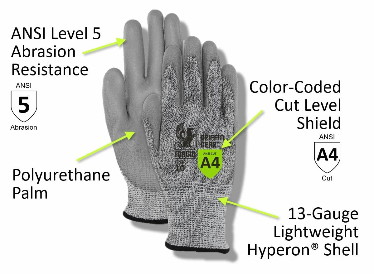 MAGID Griffin Gear ANSI A4 Liquid Repellent Nitrile Work Gloves , 12 Pairs, Size 7/Small, GPD452