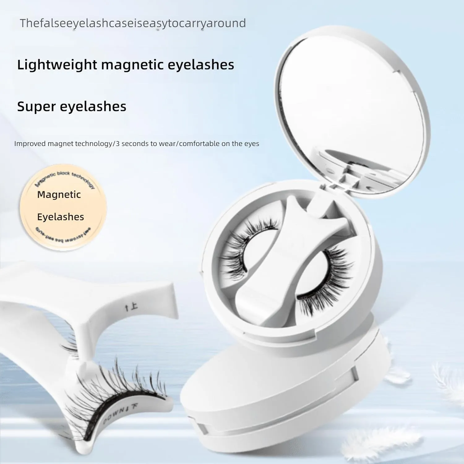 Magnetic Lashes with Applicator Magnetic Eyelashes Natural Look Clear Band Wispy Reusable Magnetic Eyelashes No Glue Needed Magnetic Lashes Without Eyeliner False Eyelashes (Natural Simple)