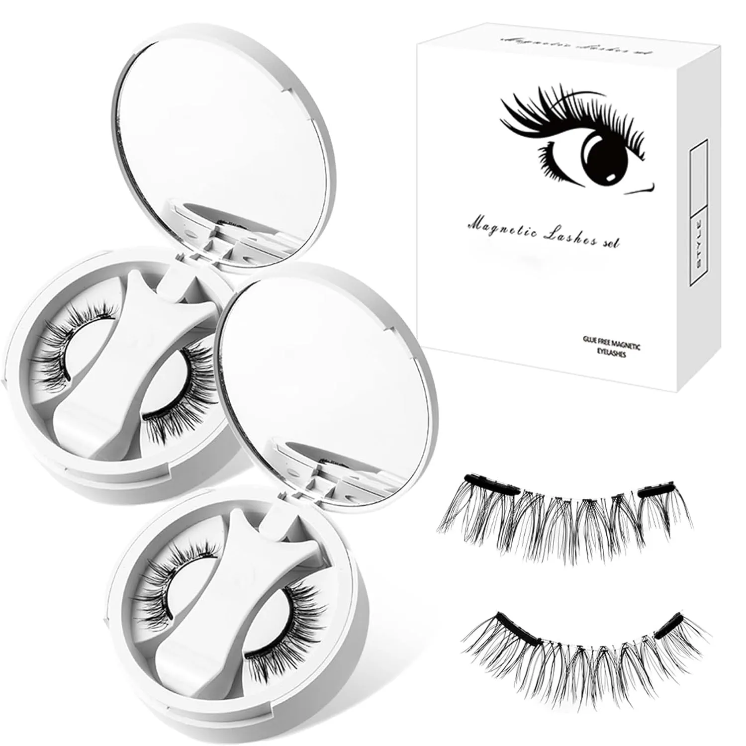 Magnetic Lashes with Applicator Magnetic Eyelashes Natural Look Clear Band Wispy Reusable Magnetic Eyelashes No Glue Needed Magnetic Lashes Without Eyeliner False Eyelashes (Natural Simple)