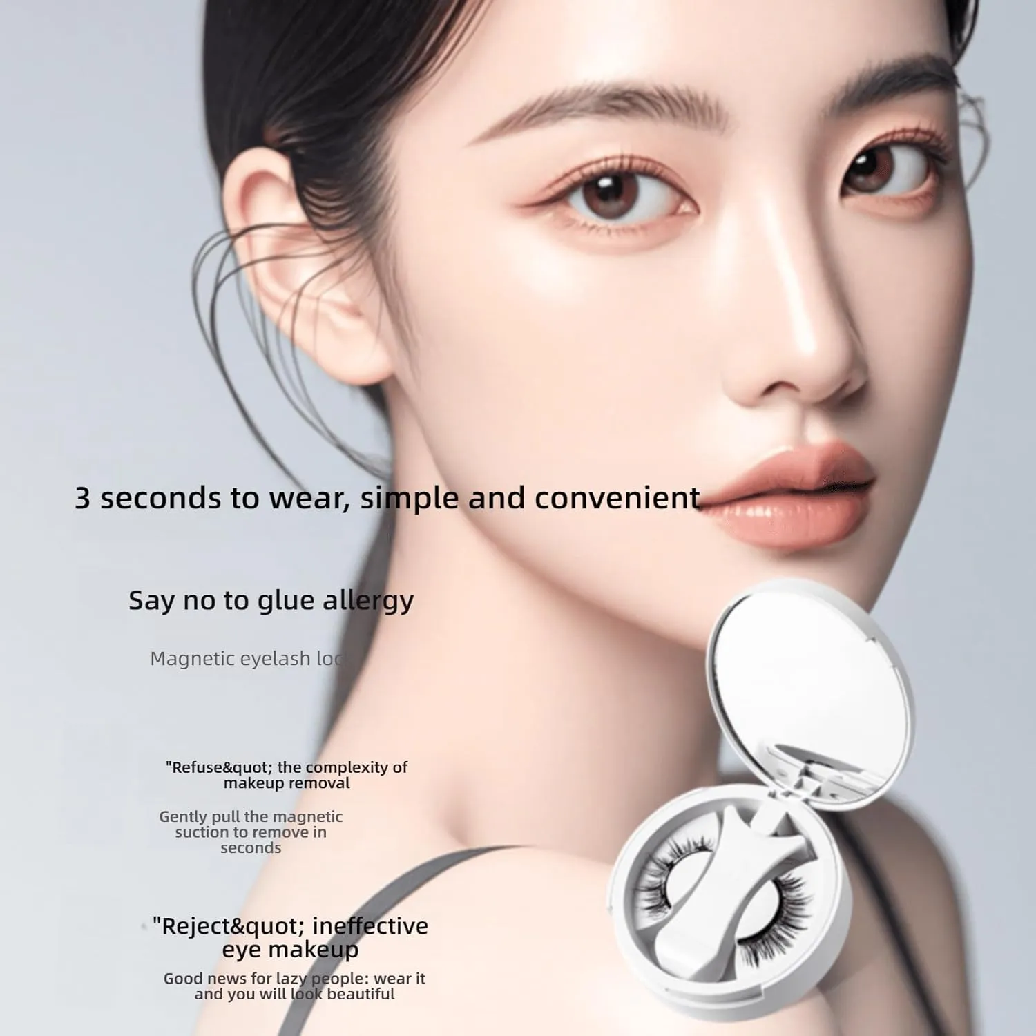 Magnetic Lashes with Applicator Magnetic Eyelashes Natural Look Clear Band Wispy Reusable Magnetic Eyelashes No Glue Needed Magnetic Lashes Without Eyeliner False Eyelashes (Natural Simple)