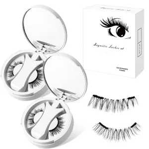 Magnetic Lashes with Applicator Magnetic Eyelashes Natural Look Clear Band Wispy Reusable Magnetic Eyelashes No Glue Needed Magnetic Lashes Without Eyeliner False Eyelashes (Natural Simple)