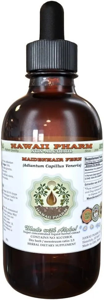 Maidenhair Fern Alcohol-Free Liquid Extract, Maidenhair Fern (Adiantum Capillus Veneris) Dried Herb Glycerite Natural Herbal Supplement, Hawaii Pharm, USA 2 oz
