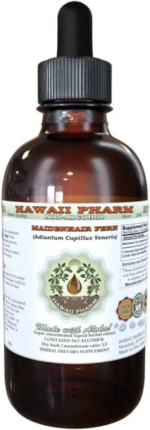 Maidenhair Fern Alcohol-Free Liquid Extract, Maidenhair Fern (Adiantum Capillus Veneris) Dried Herb Glycerite Natural Herbal Supplement, Hawaii Pharm, USA 2 oz