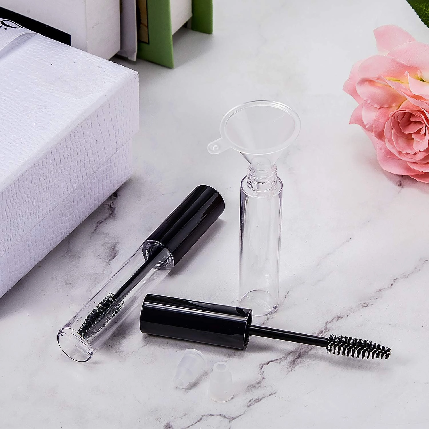 Maitys 30 Pack 10 ml Empty Mascara Tubes with Brush Wand Refillable Eyelash Cream Container Bottle with Funnels Leak Stoppers for Castor Oil/eyebrow Growth Serum/coconut Oil DIY Cosmetics(Black)