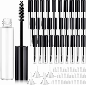 Maitys 30 Pack 10 ml Empty Mascara Tubes with Brush Wand Refillable Eyelash Cream Container Bottle with Funnels Leak Stoppers for Castor Oil/eyebrow Growth Serum/coconut Oil DIY Cosmetics(Black)