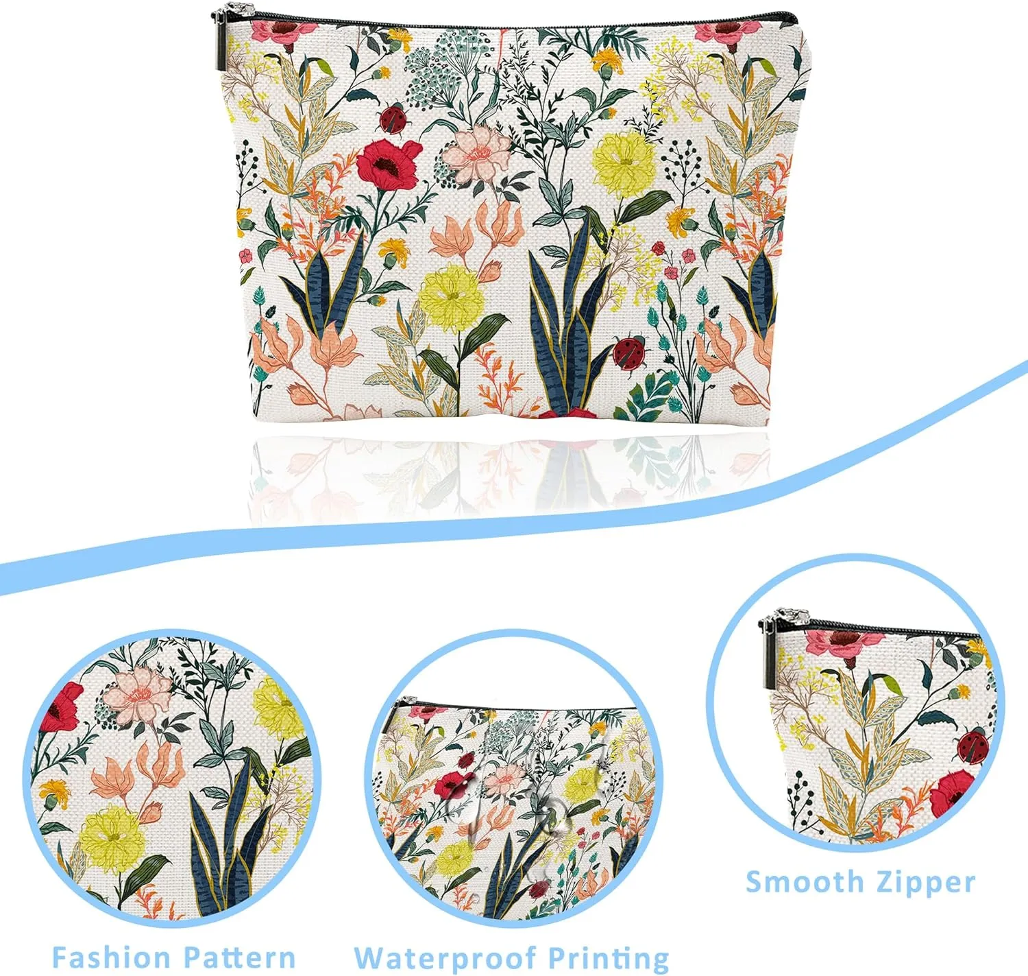 Makeup Bag Blooming Flower Cosmetic Bag Mini Portable Travel Toiletry Bag Organizer Makeup Brushes Aesthetic Accessories Waterproof Storage Bag for Women
