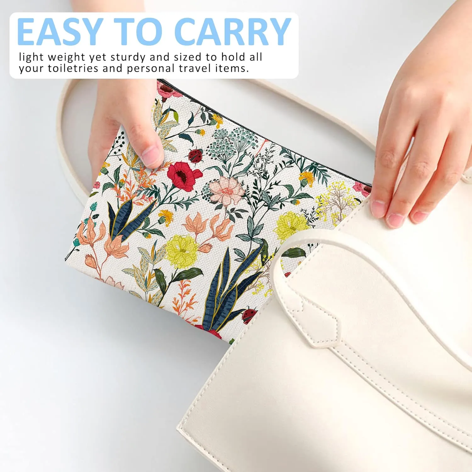 Makeup Bag Blooming Flower Cosmetic Bag Mini Portable Travel Toiletry Bag Organizer Makeup Brushes Aesthetic Accessories Waterproof Storage Bag for Women