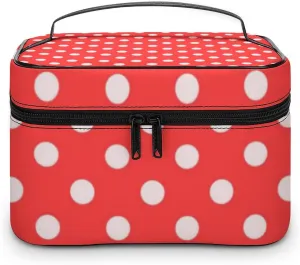 Makeup Bag, Coral White Polka Dots Travel Cosmetic Bag Makeup Organizer Case Large Capacity Portable Zipper Toiletry Bag for Women