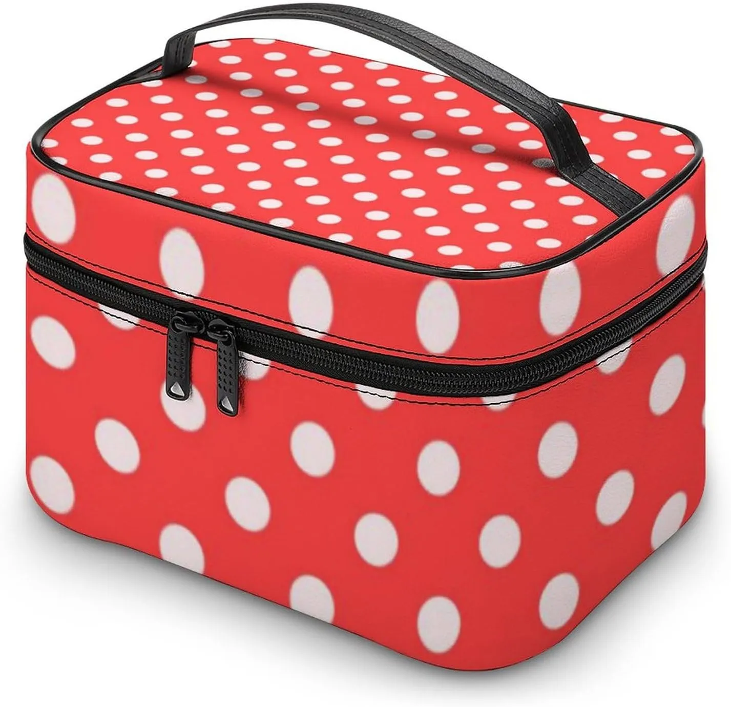 Makeup Bag, Coral White Polka Dots Travel Cosmetic Bag Makeup Organizer Case Large Capacity Portable Zipper Toiletry Bag for Women