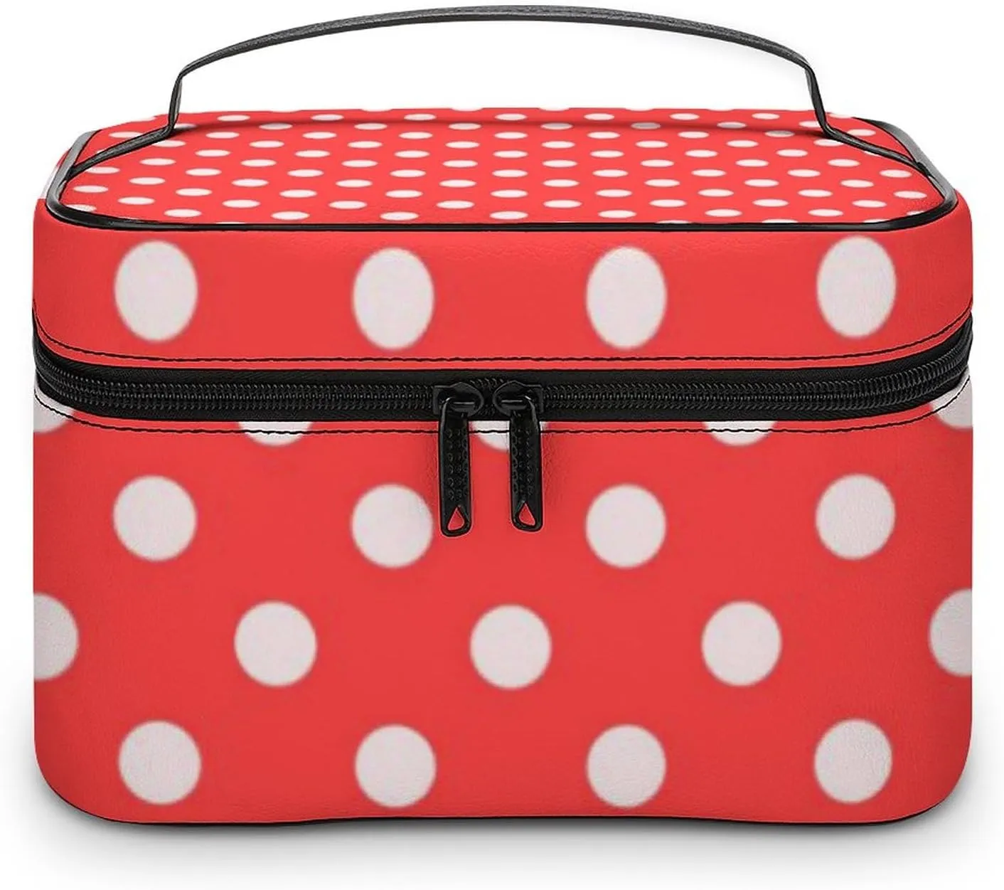 Makeup Bag, Coral White Polka Dots Travel Cosmetic Bag Makeup Organizer Case Large Capacity Portable Zipper Toiletry Bag for Women