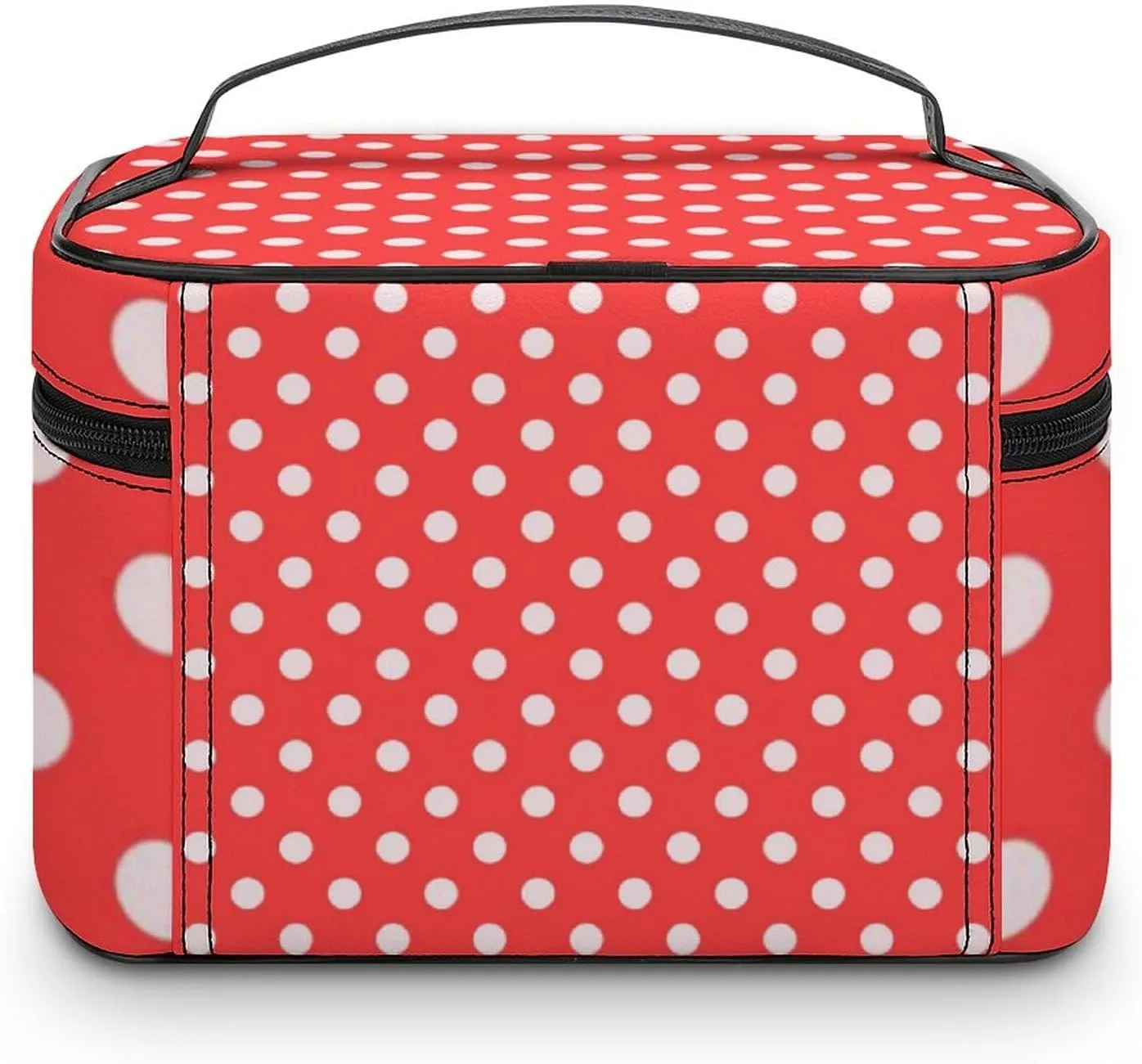 Makeup Bag, Coral White Polka Dots Travel Cosmetic Bag Makeup Organizer Case Large Capacity Portable Zipper Toiletry Bag for Women