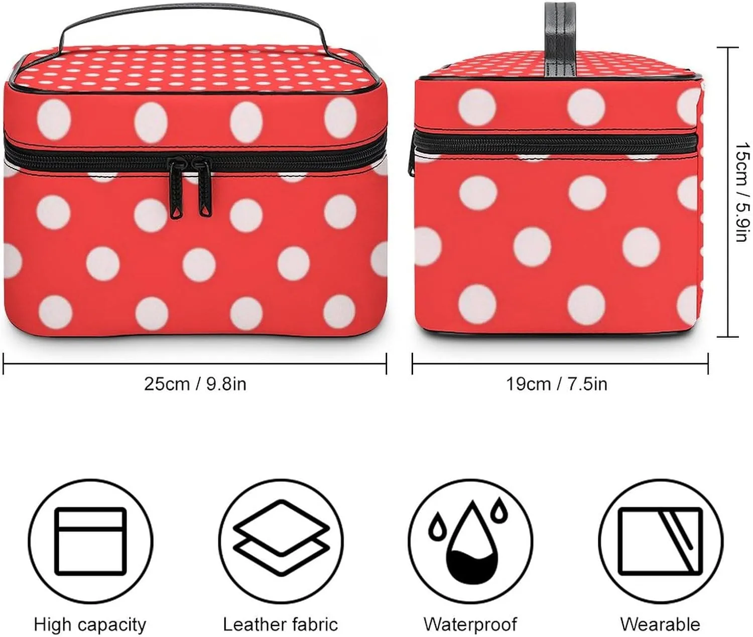 Makeup Bag, Coral White Polka Dots Travel Cosmetic Bag Makeup Organizer Case Large Capacity Portable Zipper Toiletry Bag for Women