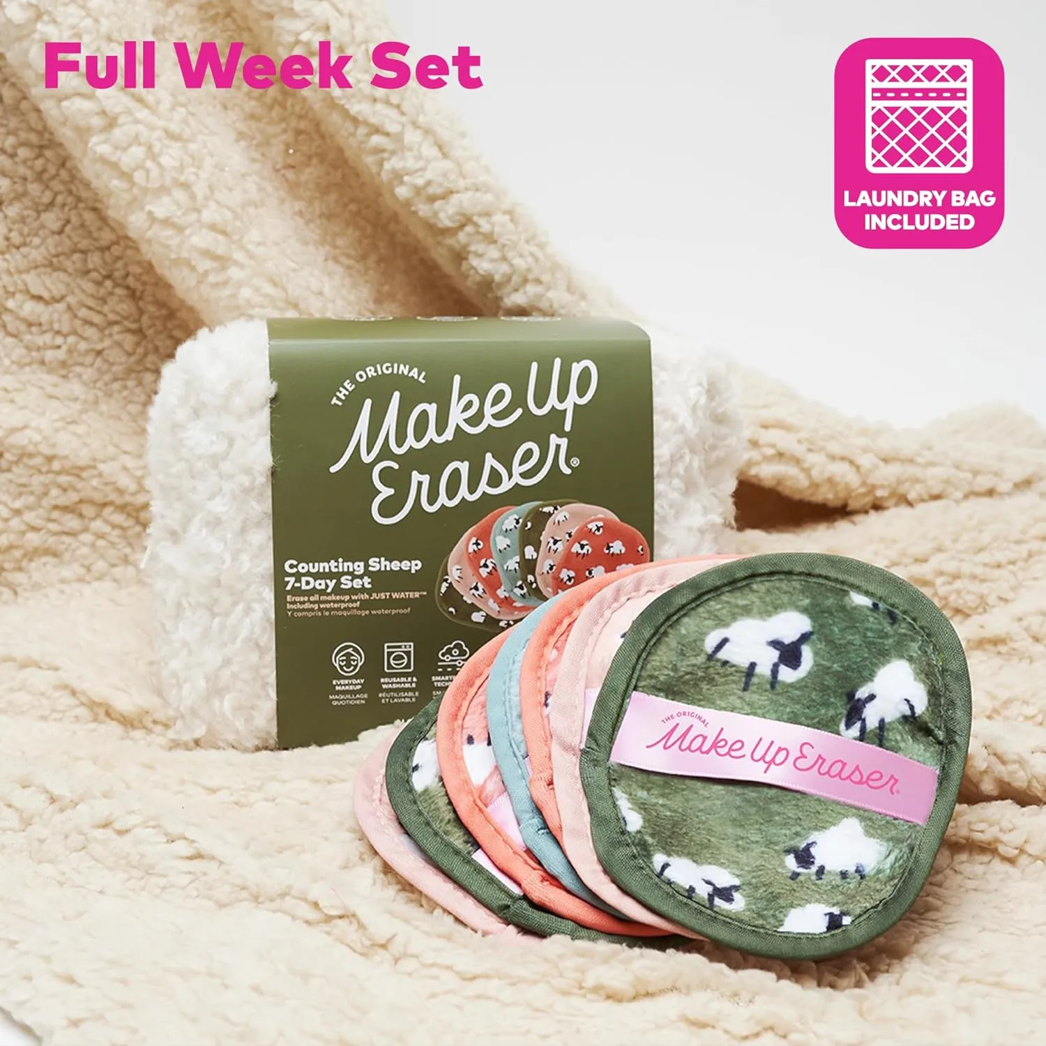 Makeup Eraser The Original, 7-Day Set, Erase All Makeup with Just Water, Including Waterproof Mascara, Eyeliner, Foundation, Lipstick, Sunscreen, and More!