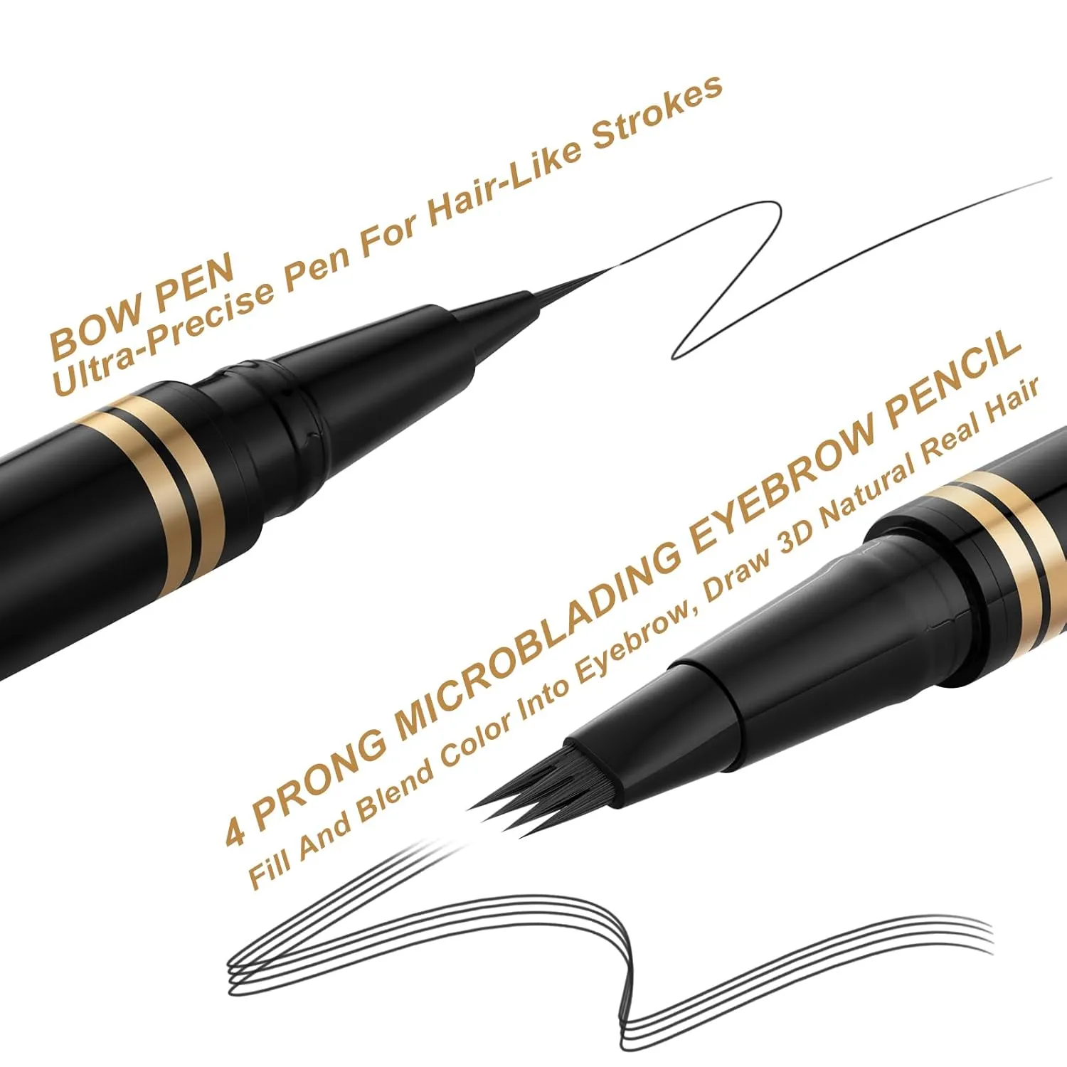 Makeup Kit with 4 Tip Waterproof Microblading Eyebrow Pencil, Eyeliner, Pomade and Dual-ended Eyebrow Brush - Black