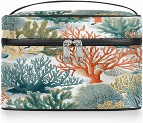 Makeup Bag Large Coastal Coral Toiletry Bag for Women Travel Cosmetic Bag Portable Makeup Bag for Bottles Brushes Lipstick Skin Care