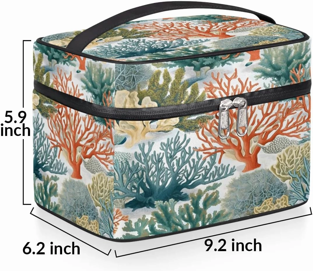 Makeup Bag Large Coastal Coral Toiletry Bag for Women Travel Cosmetic Bag Portable Makeup Bag for Bottles Brushes Lipstick Skin Care