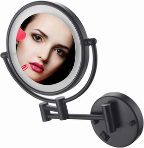 Makeup Mirror 10X Magnification Wall Mount Lighted, 8 Inch Double-Sided Swivel Wall Mounted Makeup Mirror Black Two Side 360 Swivel Cosmetic Face Extendable Vanity Mirrors