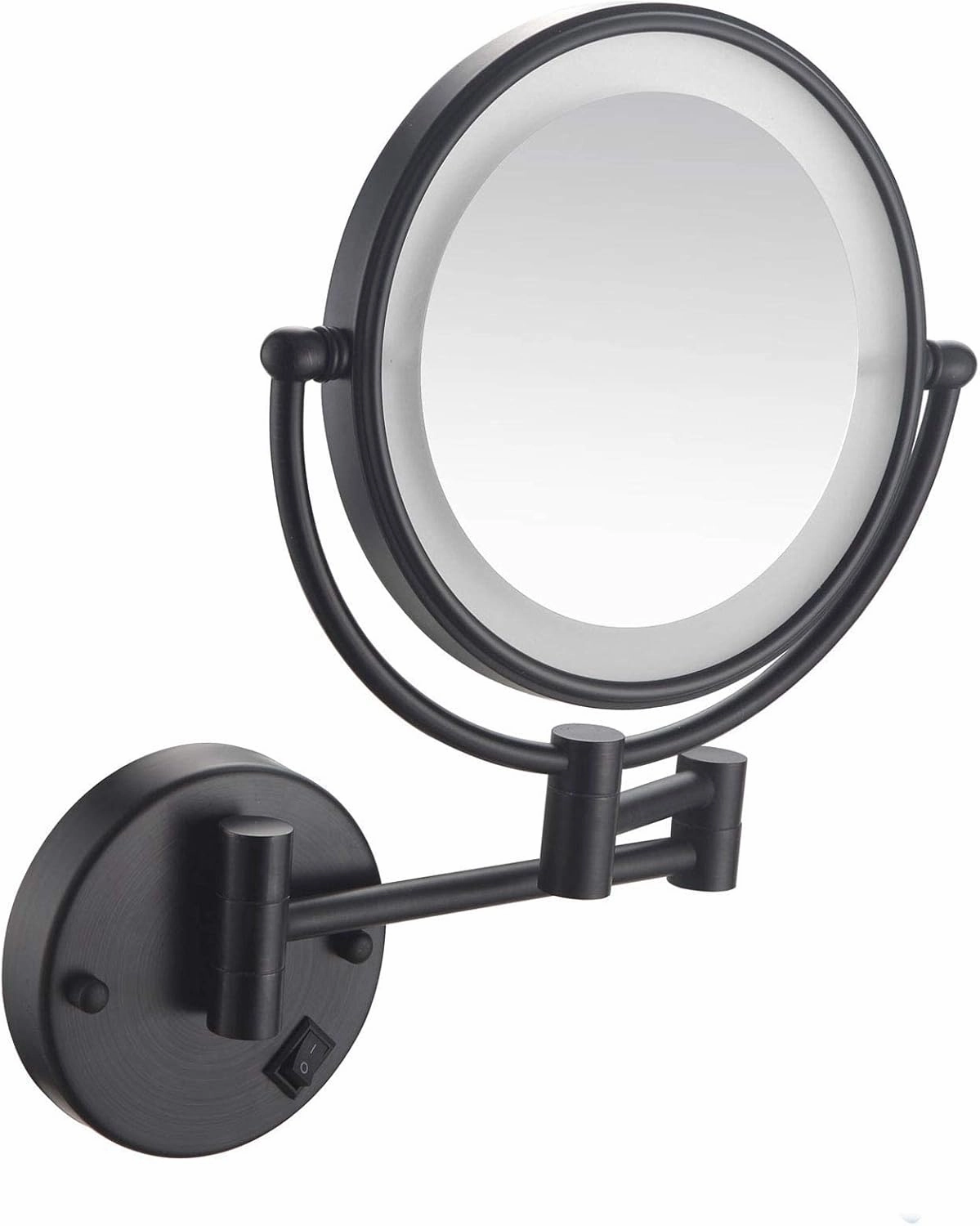 Makeup Mirror Wall Mount 5X Magnification Lighted Wall Mounted Makeup Mirror Black 8 Inch Double-Sided Swivel Two Side 360 Swivel Cosmetic Face Extendablet