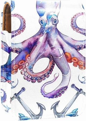 Makeup Organizer,Makeup Lipstick Case for Outside Mini Bag Travel Cosmetic Pouch,Devilfish Anchor Coral Octopus