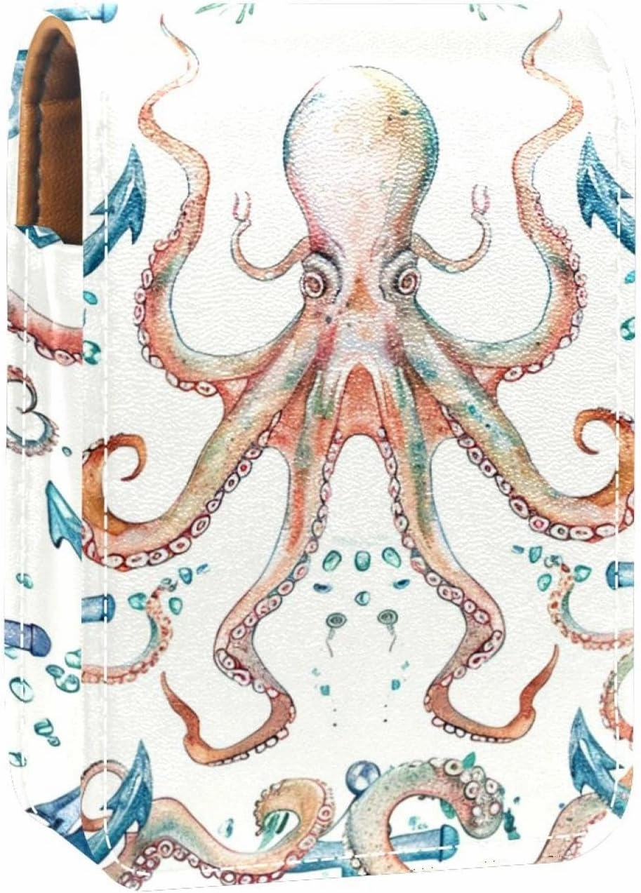 Makeup Organizer,Makeup Lipstick Case for Outside Mini Bag Travel Cosmetic Pouch,Devilfish Anchor Coral Octopus