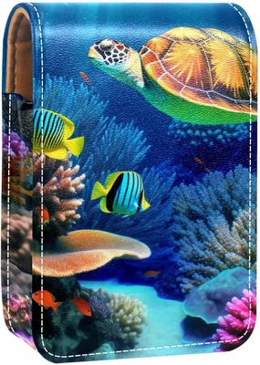 Makeup Organizer,Makeup Lipstick Case for Outside Mini Bag Travel Cosmetic Pouch,Fish Coral Ocean