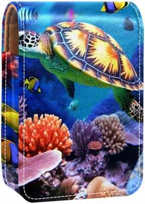 Makeup Organizer,Makeup Lipstick Case for Outside Mini Bag Travel Cosmetic Pouch,Fish Coral Ocean