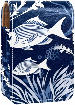 Makeup Organizer,Makeup Lipstick Case for Outside Mini Bag Travel Cosmetic Pouch,Fishes Seagrass Coral