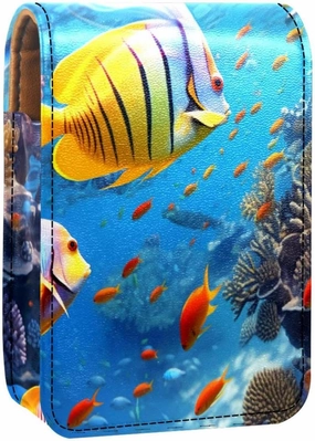 Makeup Organizer,Makeup Lipstick Case for Outside Mini Bag Travel Cosmetic Pouch,Underwater Coral Tropical Fish