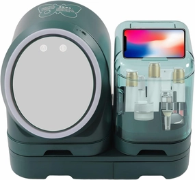 Makeup Organizer, Modern Cosmetic and Jewelry Storage Display Cases Bathroom Counter Organizer Vanity Dresser Built-in Fan with Led Lighted & Mirror for Dresser, Vanity Countertop (Green)