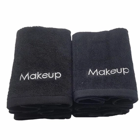 Makeup Remover Face Towels 6pack - 13" x 13" Black Turkish Cotton Washcloths with Makeup Headband - Super Soft Makeup Remover Cloths Perfect Holiday Gift